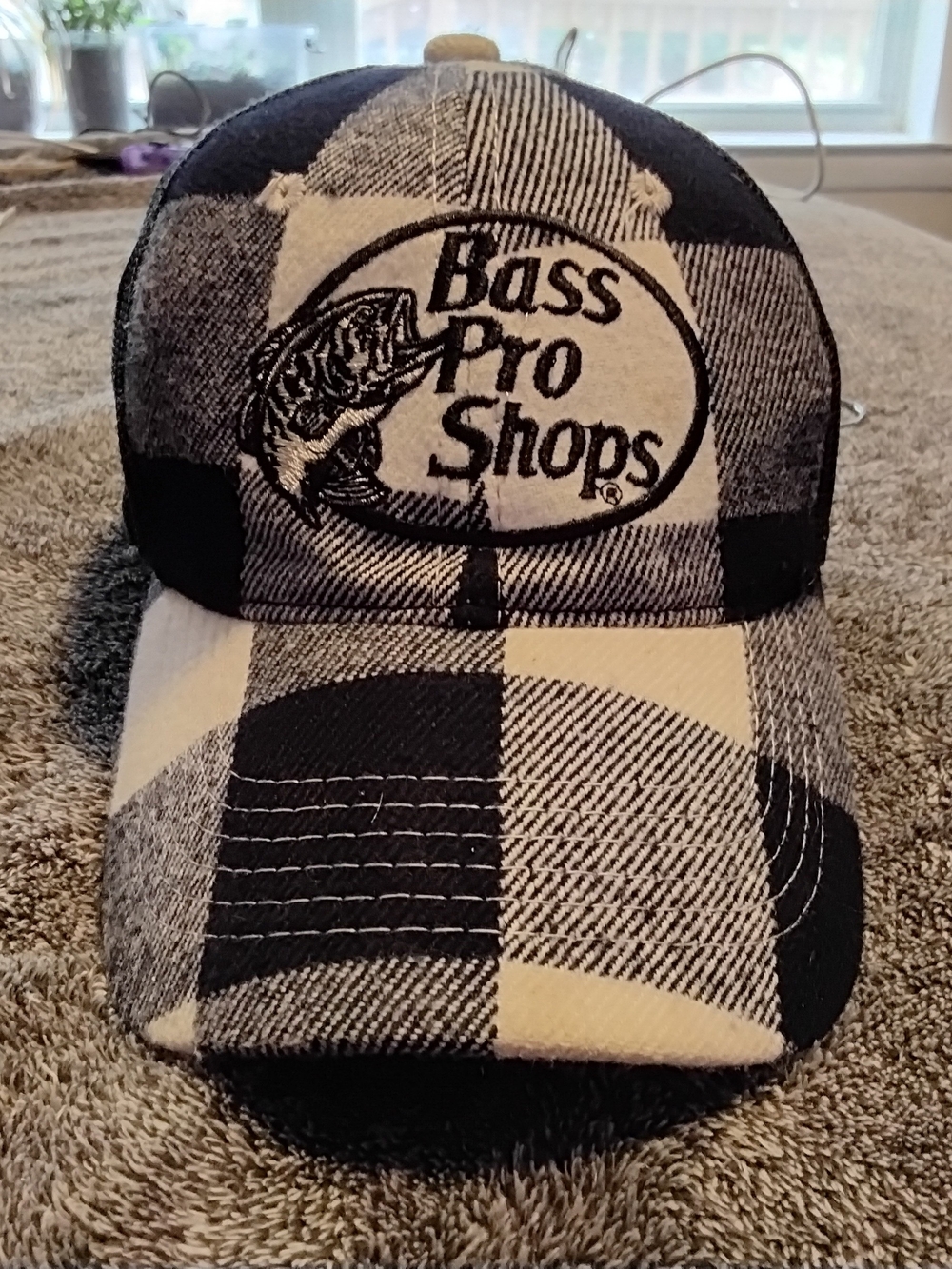 Bass Pro Shops Men’s Black & White Plaid Baseball Cap